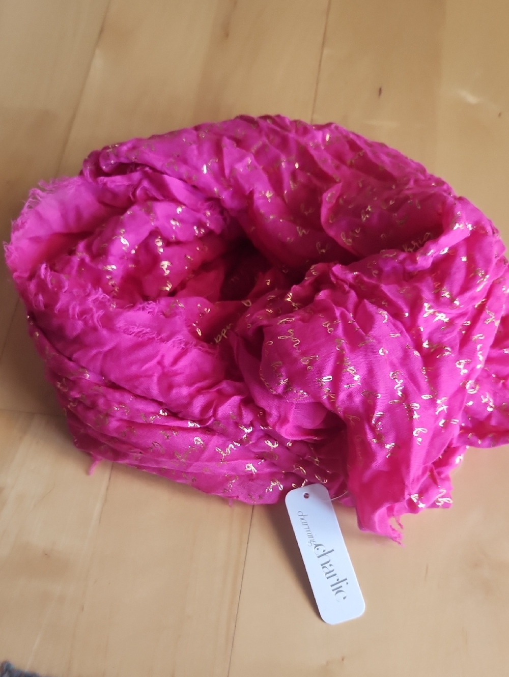 Pink and Gold Charming Charlie infinity scarf NWT